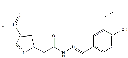 N'-(3-ethoxy-4-hydroxybenzylidene)-2-{4-nitro-1H-pyrazol-1-yl}acetohydrazide Struktur