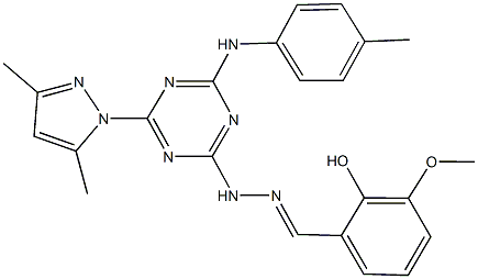 2-hydroxy-3-methoxybenzaldehyde [4-(3,5-dimethyl-1H-pyrazol-1-yl)-6-(4-toluidino)-1,3,5-triazin-2-yl]hydrazone Struktur