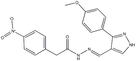 2-{4-nitrophenyl}-N'-{[3-(4-methoxyphenyl)-1H-pyrazol-4-yl]methylene}acetohydrazide Struktur