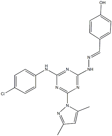 4-hydroxybenzaldehyde [4-(4-chloroanilino)-6-(3,5-dimethyl-1H-pyrazol-1-yl)-1,3,5-triazin-2-yl]hydrazone Struktur