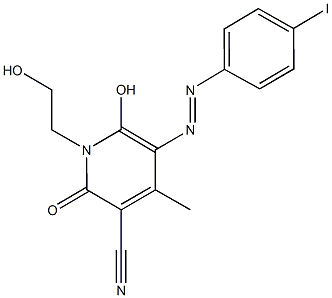 6-hydroxy-1-(2-hydroxyethyl)-5-[(4-iodophenyl)diazenyl]-4-methyl-2-oxo-1,2-dihydro-3-pyridinecarbonitrile Struktur