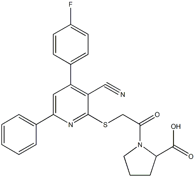 1-({[3-cyano-4-(4-fluorophenyl)-6-phenyl-2-pyridinyl]sulfanyl}acetyl)proline Struktur