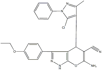 6-amino-4-(5-chloro-3-methyl-1-phenyl-1H-pyrazol-4-yl)-3-(4-ethoxyphenyl)-1,4-dihydropyrano[2,3-c]pyrazole-5-carbonitrile Struktur