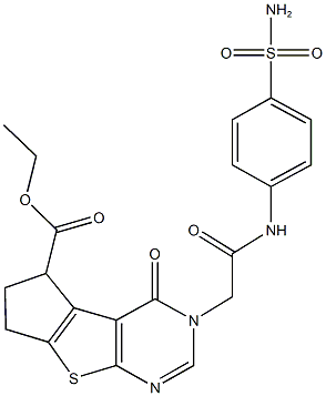 ethyl 3-{2-[4-(aminosulfonyl)anilino]-2-oxoethyl}-4-oxo-3,5,6,7-tetrahydro-4H-cyclopenta[4,5]thieno[2,3-d]pyrimidine-5-carboxylate Struktur