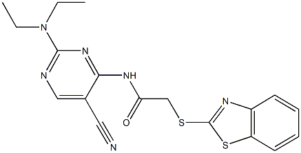 2-(1,3-benzothiazol-2-ylsulfanyl)-N-[5-cyano-2-(diethylamino)-4-pyrimidinyl]acetamide Struktur