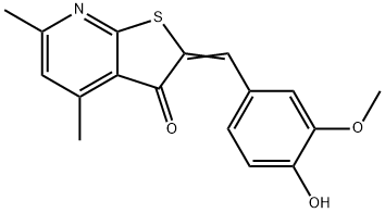 2-(4-hydroxy-3-methoxybenzylidene)-4,6-dimethylthieno[2,3-b]pyridin-3(2H)-one Struktur