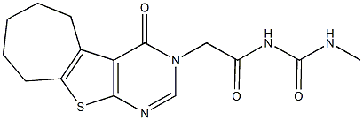 N-methyl-N'-[(4-oxo-6,7,8,9-tetrahydro-4H-cyclohepta[4,5]thieno[2,3-d]pyrimidin-3(5H)-yl)acetyl]urea Struktur