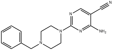 4-amino-2-(4-benzyl-1-piperazinyl)-5-pyrimidinecarbonitrile Struktur