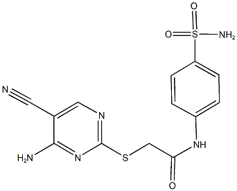 2-[(4-amino-5-cyano-2-pyrimidinyl)sulfanyl]-N-[4-(aminosulfonyl)phenyl]acetamide Struktur