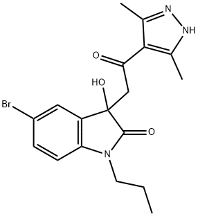 5-bromo-3-[2-(3,5-dimethyl-1H-pyrazol-4-yl)-2-oxoethyl]-3-hydroxy-1-propyl-1,3-dihydro-2H-indol-2-one Struktur