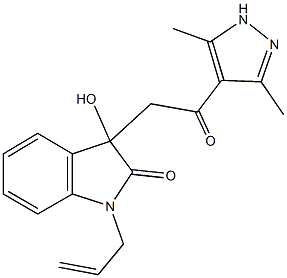 1-allyl-3-[2-(3,5-dimethyl-1H-pyrazol-4-yl)-2-oxoethyl]-3-hydroxy-1,3-dihydro-2H-indol-2-one Struktur