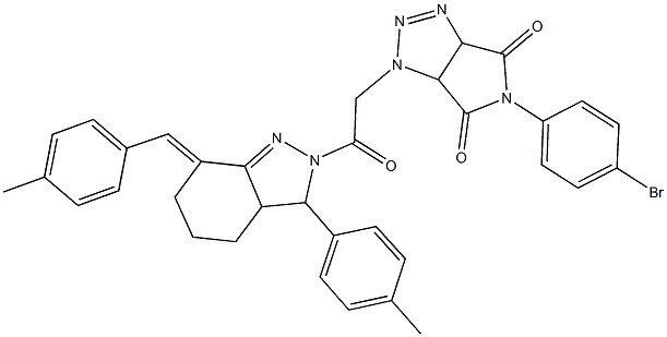 5-(4-bromophenyl)-1-{2-[7-(4-methylbenzylidene)-3-(4-methylphenyl)-3,3a,4,5,6,7-hexahydro-2H-indazol-2-yl]-2-oxoethyl}-3a,6a-dihydropyrrolo[3,4-d][1,2,3]triazole-4,6(1H,5H)-dione Struktur