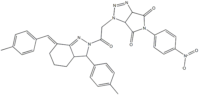 5-{4-nitrophenyl}-1-{2-[7-(4-methylbenzylidene)-3-(4-methylphenyl)-3,3a,4,5,6,7-hexahydro-2H-indazol-2-yl]-2-oxoethyl}-3a,6a-dihydropyrrolo[3,4-d][1,2,3]triazole-4,6(1H,5H)-dione Struktur