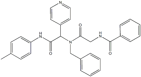 N-(2-{benzyl[2-oxo-1-(4-pyridinyl)-2-(4-toluidino)ethyl]amino}-2-oxoethyl)benzamide Struktur