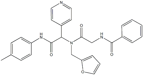 N-(2-{(2-furylmethyl)[2-oxo-1-(4-pyridinyl)-2-(4-toluidino)ethyl]amino}-2-oxoethyl)benzamide Struktur