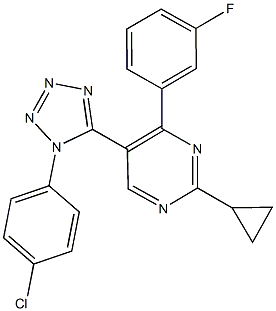 5-[1-(4-chlorophenyl)-1H-tetraazol-5-yl]-2-cyclopropyl-4-(3-fluorophenyl)pyrimidine Struktur