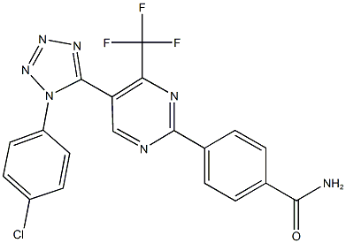 4-[5-[1-(4-chlorophenyl)-1H-tetraazol-5-yl]-4-(trifluoromethyl)-2-pyrimidinyl]benzamide Struktur