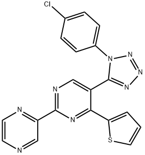 5-[1-(4-chlorophenyl)-1H-tetraazol-5-yl]-2-(2-pyrazinyl)-4-(2-thienyl)pyrimidine Struktur