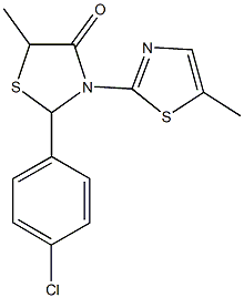 2-(4-chlorophenyl)-5-methyl-3-(5-methyl-1,3-thiazol-2-yl)-1,3-thiazolidin-4-one Struktur