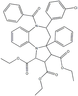 triethyl 5-benzoyl-6-(3-chlorophenyl)-7a-phenyl-6,7,7a,8,9,10-hexahydro-5H-pyrrolo[1,2-a][1,5]benzodiazepine-8,9,10-tricarboxylate Struktur