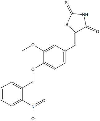 5-[4-({2-nitrobenzyl}oxy)-3-methoxybenzylidene]-2-thioxo-1,3-thiazolidin-4-one Struktur