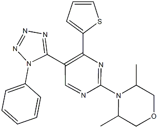 3,5-dimethyl-4-[5-(1-phenyl-1H-tetraazol-5-yl)-4-(2-thienyl)-2-pyrimidinyl]morpholine Struktur