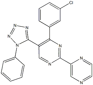 4-(3-chlorophenyl)-5-(1-phenyl-1H-tetraazol-5-yl)-2-(2-pyrazinyl)pyrimidine Struktur