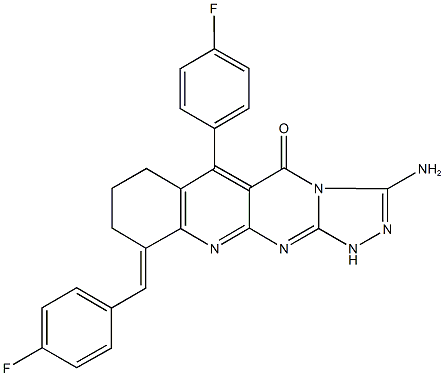 3-amino-10-(4-fluorobenzylidene)-6-(4-fluorophenyl)-7,8,9,10-tetrahydro[1,2,4]triazolo[4',3':1,2]pyrimido[4,5-b]quinolin-5(1H)-one Struktur