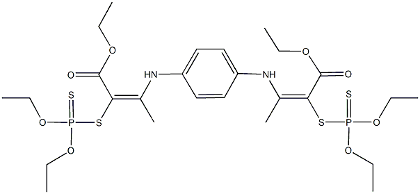 ethyl 2-[(diethoxyphosphorothioyl)sulfanyl]-3-[4-({2-[(diethoxyphosphorothioyl)sulfanyl]-3-ethoxy-1-methyl-3-oxo-1-propenyl}amino)anilino]-2-butenoate Struktur