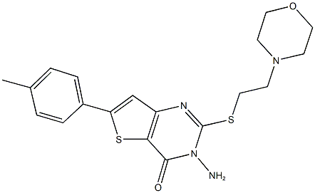 3-amino-6-(4-methylphenyl)-2-{[2-(4-morpholinyl)ethyl]sulfanyl}thieno[3,2-d]pyrimidin-4(3H)-one Struktur