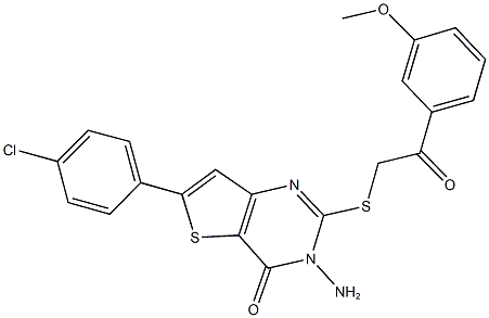 3-amino-6-(4-chlorophenyl)-2-{[2-(3-methoxyphenyl)-2-oxoethyl]sulfanyl}thieno[3,2-d]pyrimidin-4(3H)-one Struktur