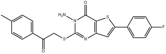 3-amino-6-(4-fluorophenyl)-2-{[2-(4-methylphenyl)-2-oxoethyl]sulfanyl}thieno[3,2-d]pyrimidin-4(3H)-one Struktur