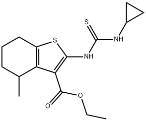 ethyl 2-{[(cyclopropylamino)carbothioyl]amino}-4-methyl-4,5,6,7-tetrahydro-1-benzothiophene-3-carboxylate Struktur