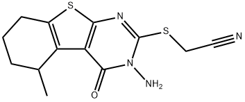 [(3-amino-5-methyl-4-oxo-3,4,5,6,7,8-hexahydro[1]benzothieno[2,3-d]pyrimidin-2-yl)sulfanyl]acetonitrile Struktur