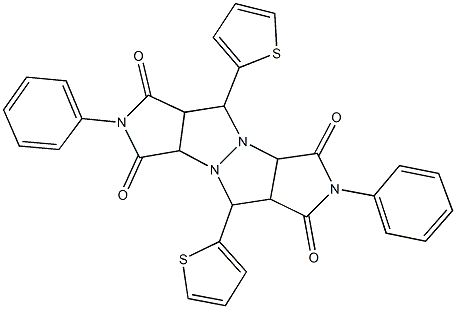 2,7-diphenyl-5,10-di(2-thienyl)tetrahydropyrrolo[3,4-c]pyrrolo[3',4':4,5]pyrazolo[1,2-a]pyrazole-1,3,6,8(2H,3aH,5H,7H)-tetrone Struktur