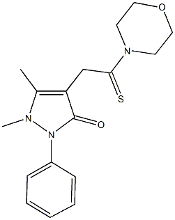 1,5-dimethyl-4-[2-(4-morpholinyl)-2-thioxoethyl]-2-phenyl-1,2-dihydro-3H-pyrazol-3-one Struktur