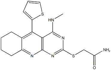 2-{[4-(methylamino)-5-(2-thienyl)-6,7,8,9-tetrahydropyrimido[4,5-b]quinolin-2-yl]sulfanyl}acetamide Struktur