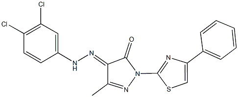 3-methyl-1-(4-phenyl-1,3-thiazol-2-yl)-1H-pyrazole-4,5-dione 4-[(3,4-dichlorophenyl)hydrazone] Struktur