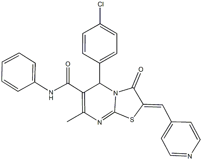 5-(4-chlorophenyl)-7-methyl-3-oxo-N-phenyl-2-(4-pyridinylmethylene)-2,3-dihydro-5H-[1,3]thiazolo[3,2-a]pyrimidine-6-carboxamide Struktur