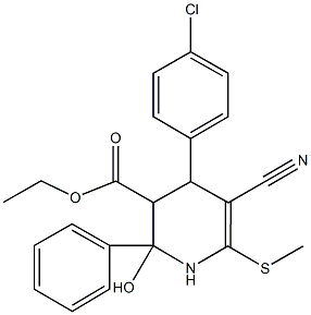 ethyl 4-(4-chlorophenyl)-5-cyano-2-hydroxy-6-(methylsulfanyl)-2-phenyl-1,2,3,4-tetrahydro-3-pyridinecarboxylate Struktur