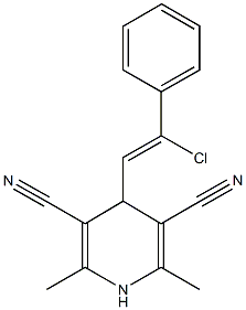 4-(2-chloro-2-phenylvinyl)-2,6-dimethyl-1,4-dihydro-3,5-pyridinedicarbonitrile Struktur