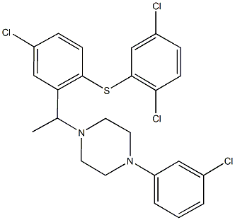 4-chloro-2-{1-[4-(3-chlorophenyl)-1-piperazinyl]ethyl}phenyl 2,5-dichlorophenyl sulfide Struktur