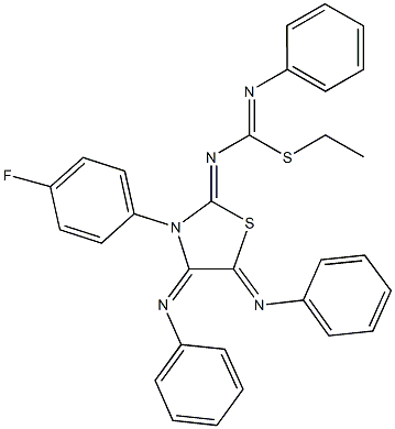 ethyl N-[3-(4-fluorophenyl)-4,5-bis(phenylimino)-1,3-thiazolidin-2-ylidene]-N'-phenylimidothiocarbamate Struktur