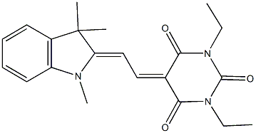 1,3-diethyl-5-[2-(1,3,3-trimethyl-1,3-dihydro-2H-indol-2-ylidene)ethylidene]-2,4,6(1H,3H,5H)-pyrimidinetrione Struktur