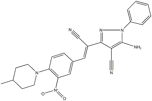 5-amino-3-{1-cyano-2-[3-nitro-4-(4-methyl-1-piperidinyl)phenyl]vinyl}-1-phenyl-1H-pyrazole-4-carbonitrile Struktur