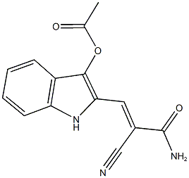 2-(3-amino-2-cyano-3-oxo-1-propenyl)-1H-indol-3-yl acetate Struktur