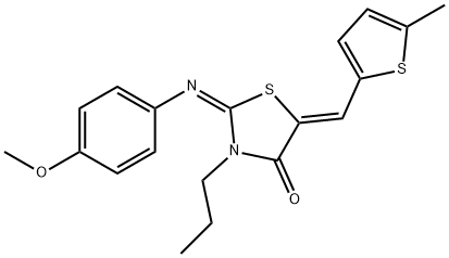 2-[(4-methoxyphenyl)imino]-5-[(5-methyl-2-thienyl)methylene]-3-propyl-1,3-thiazolidin-4-one Struktur