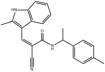 2-cyano-3-(2-methyl-1H-indol-3-yl)-N-[1-(4-methylphenyl)ethyl]acrylamide Struktur