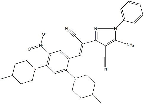 5-amino-3-{1-cyano-2-[5-nitro-2,4-bis(4-methyl-1-piperidinyl)phenyl]vinyl}-1-phenyl-1H-pyrazole-4-carbonitrile Struktur