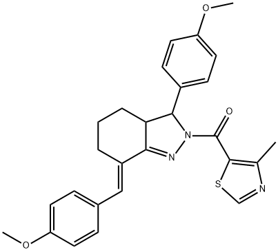 7-(4-methoxybenzylidene)-3-(4-methoxyphenyl)-2-[(4-methyl-1,3-thiazol-5-yl)carbonyl]-3,3a,4,5,6,7-hexahydro-2H-indazole Struktur